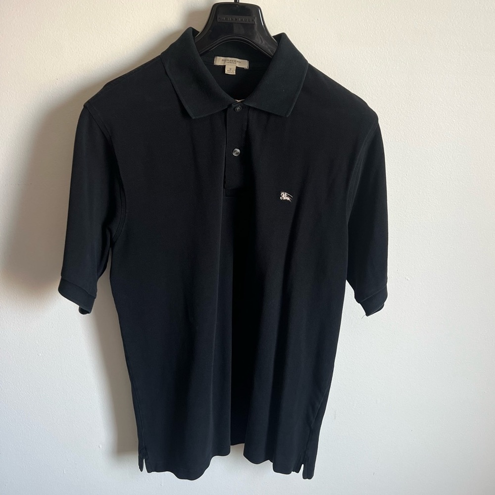 Burberry London Polo Shirt Nova Check Short Sleeve Black  Men’s Size Medium